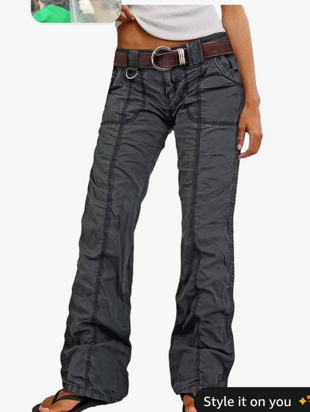 Flamingals Straight Leg Pants Mid Rise Cargo Pants NWT Women's Small Dark Gray